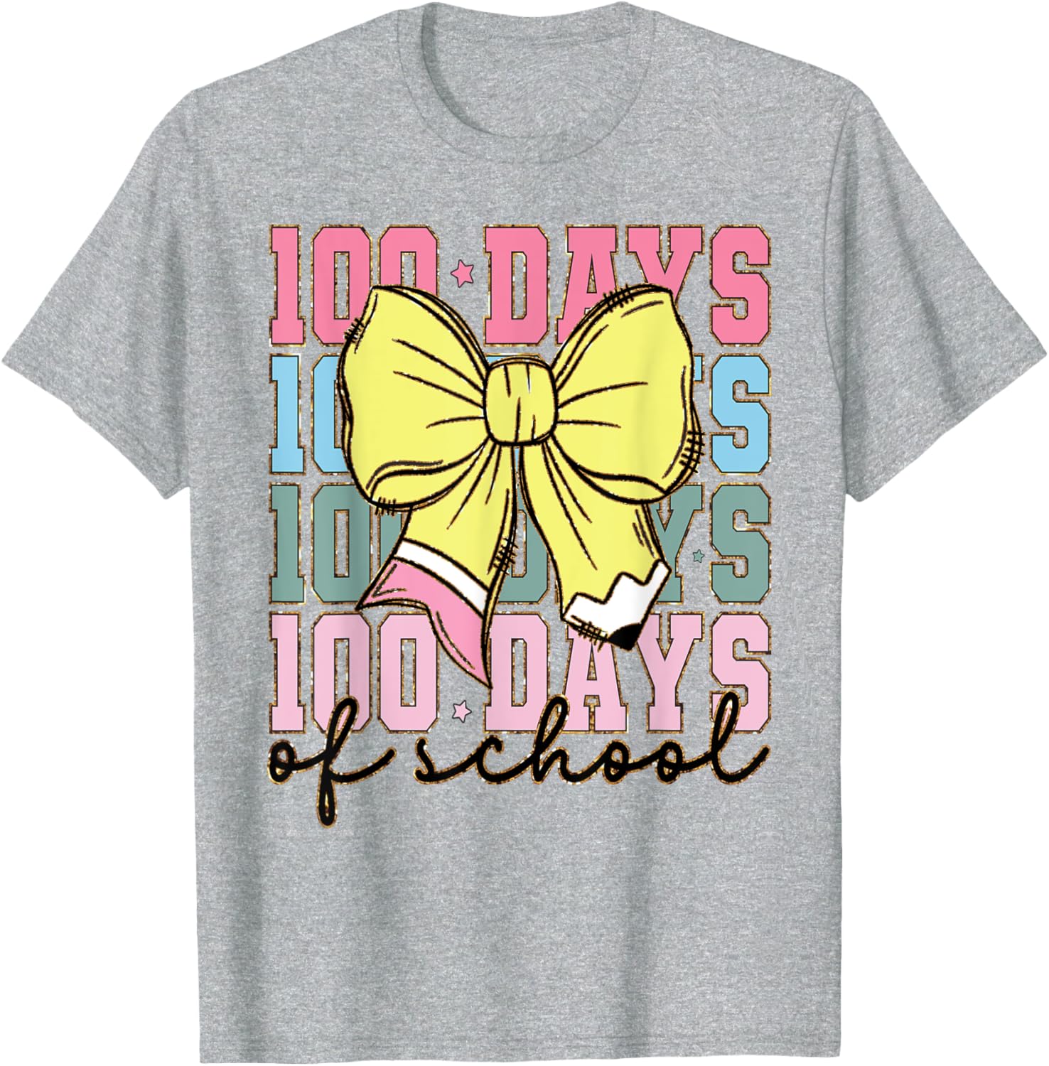 Cute 100 Days of School Coquette Bow T-Shirt for Girls - 23