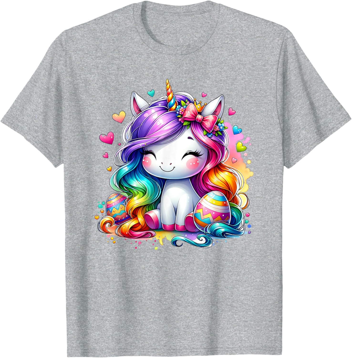 Cute Unicorn Easter T-Shirt for Girls with Colorful Easter Eggs Design - 2