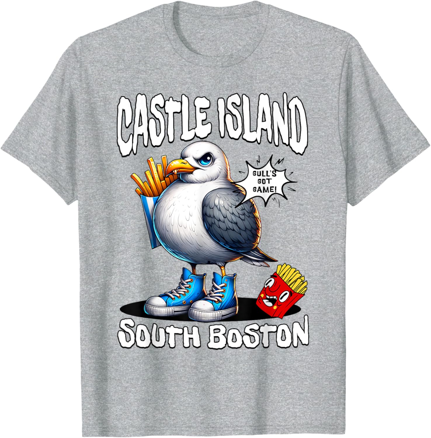 Funny Castle Island Seagull French Fries T-Shirt for Food Lovers - 16