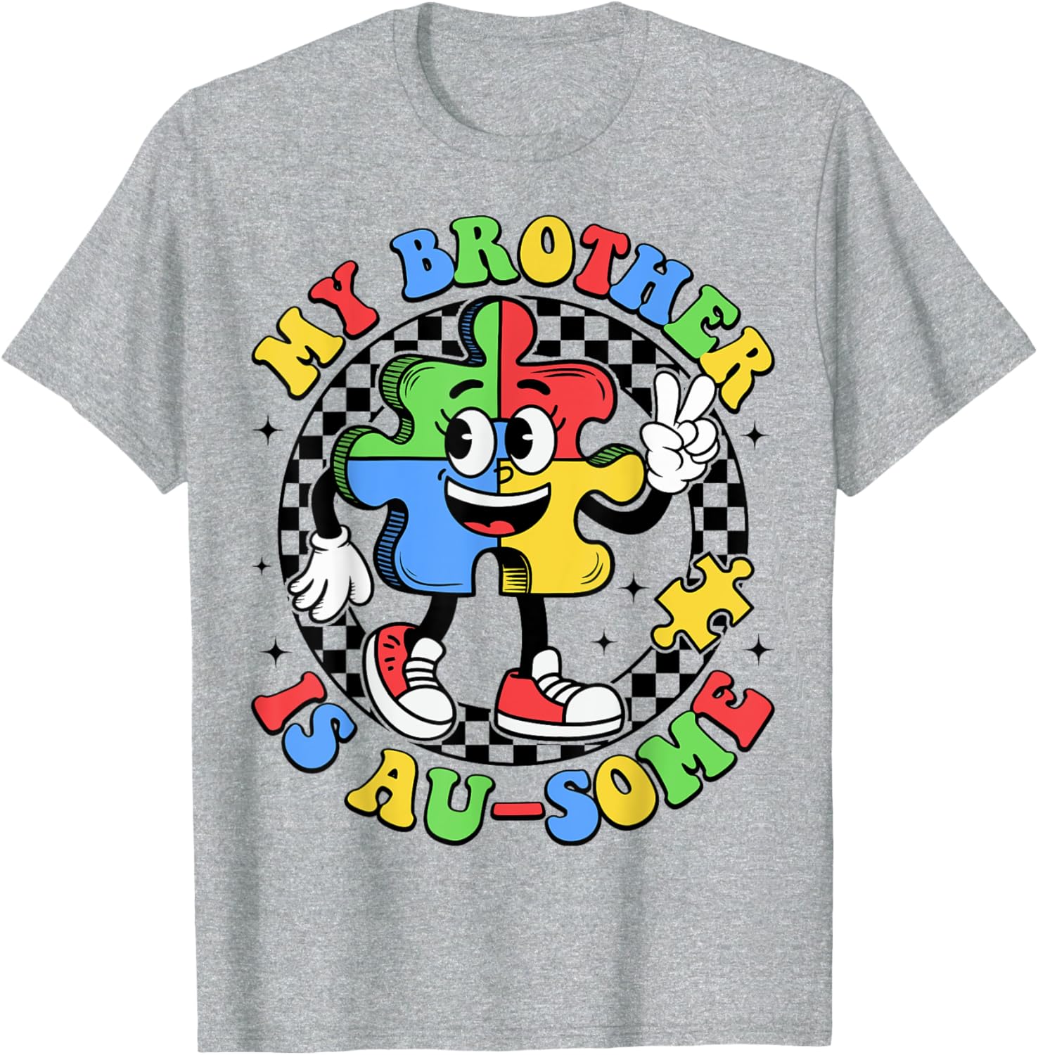 Retro My Brother is Awesome Autism Awareness T-Shirt for Sisters - 19