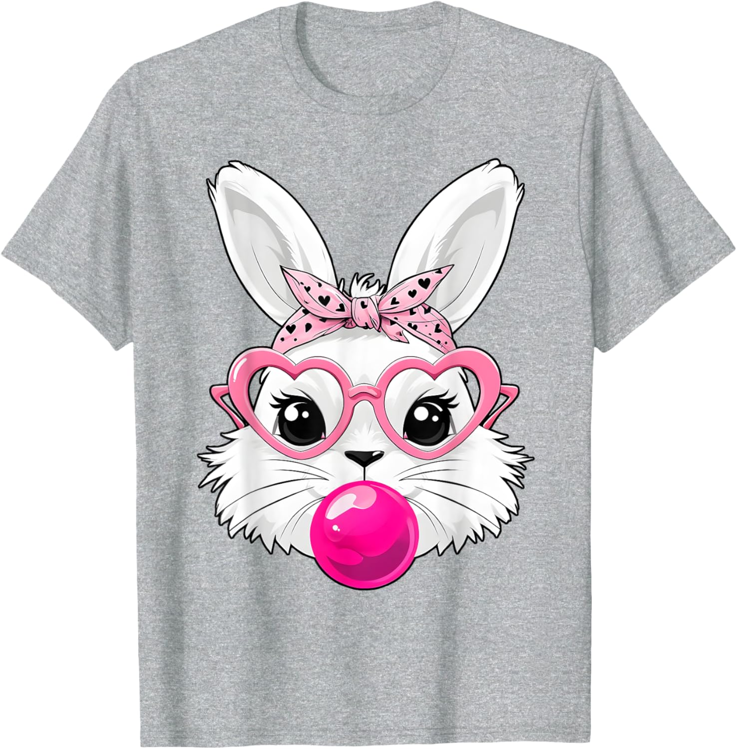 Cute Bunny Face T-Shirt with Heart Glasses for Easter Day Fun - 19