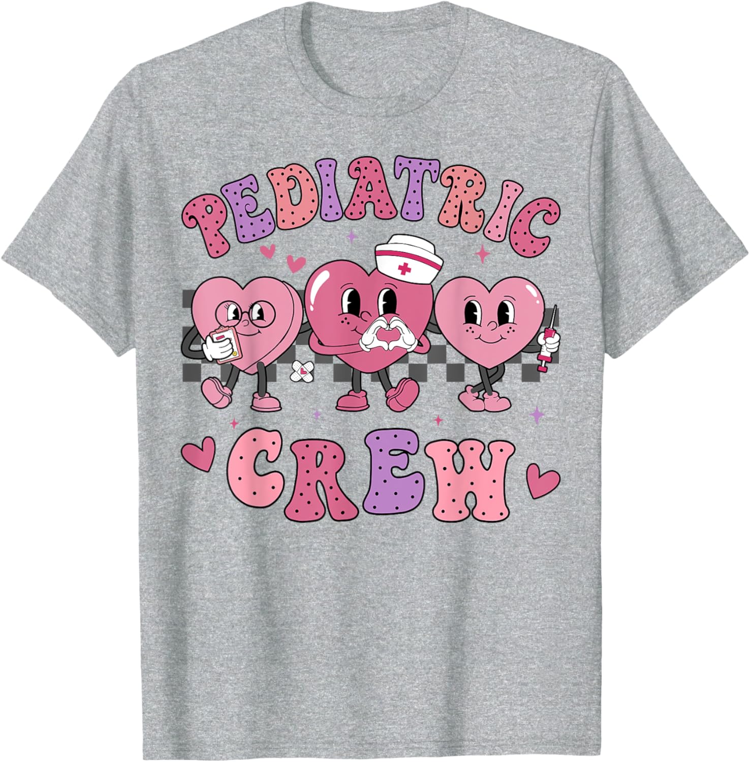 Pediatric Nurse Valentine's Day T-Shirt with Retro Heart Design - 3