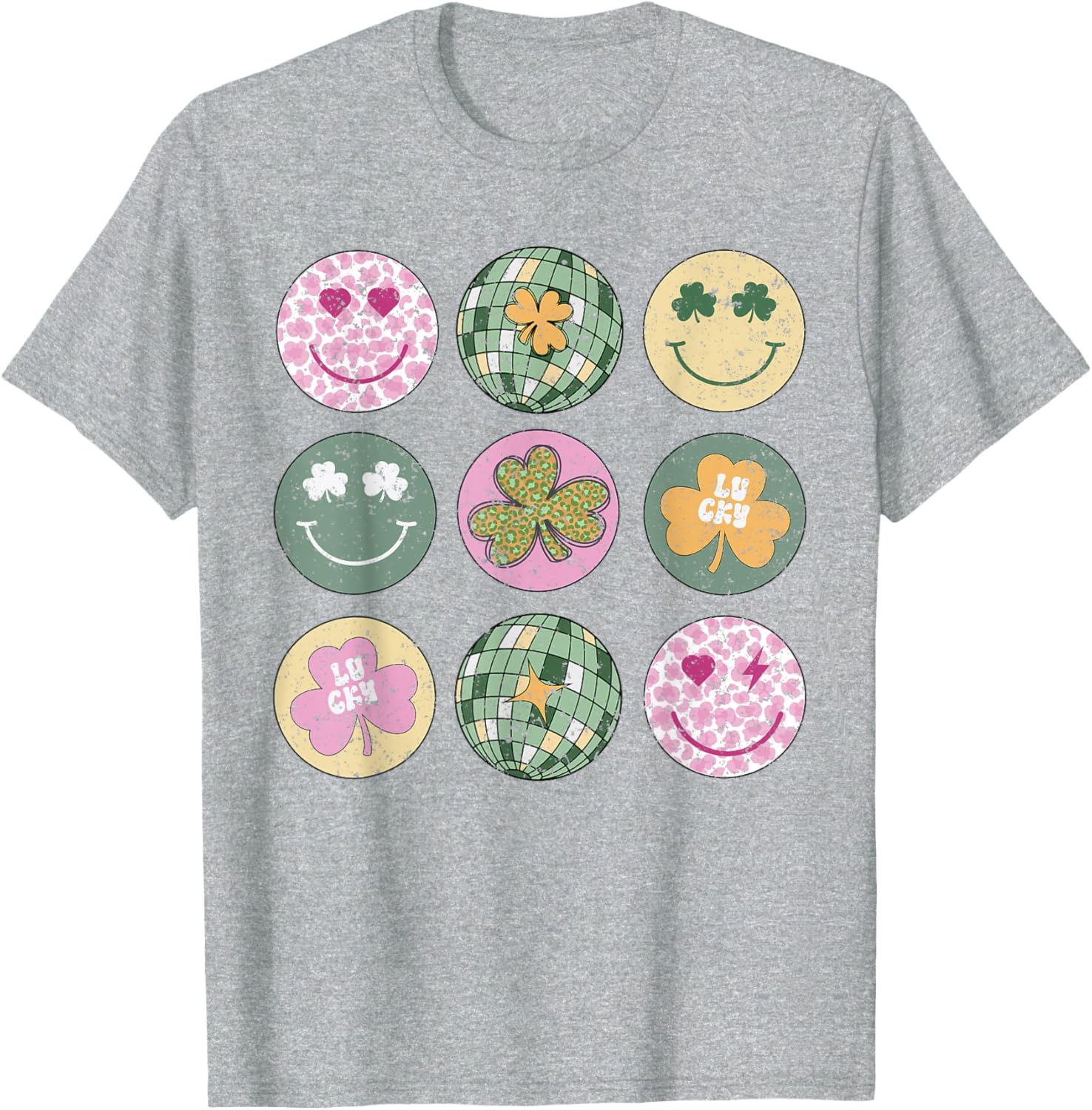 Shamrock Smile Face Disco Ball T-Shirt for Retro St Patricks Day Fun - 3