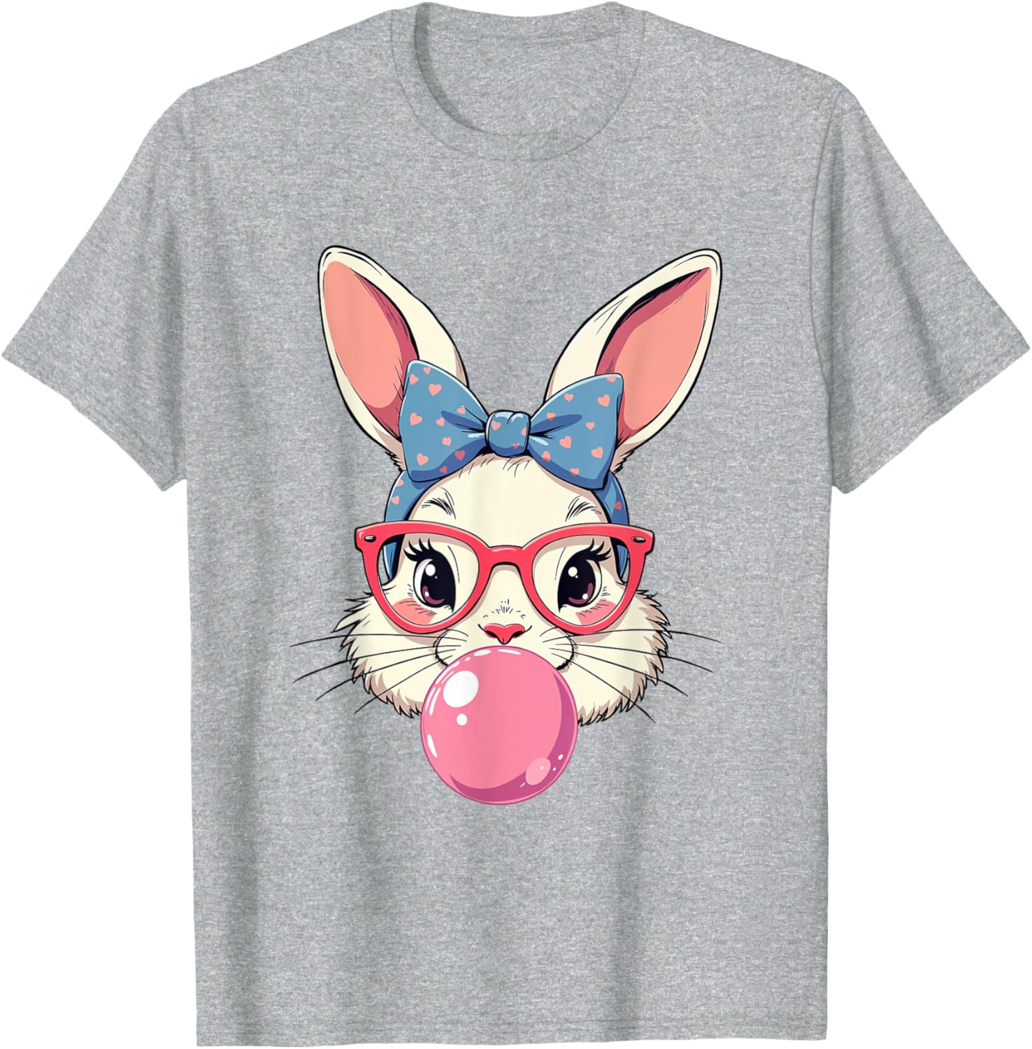 Cute Bunny Face T-Shirt with Heart Glasses and Bandana for Easter Fun - 2