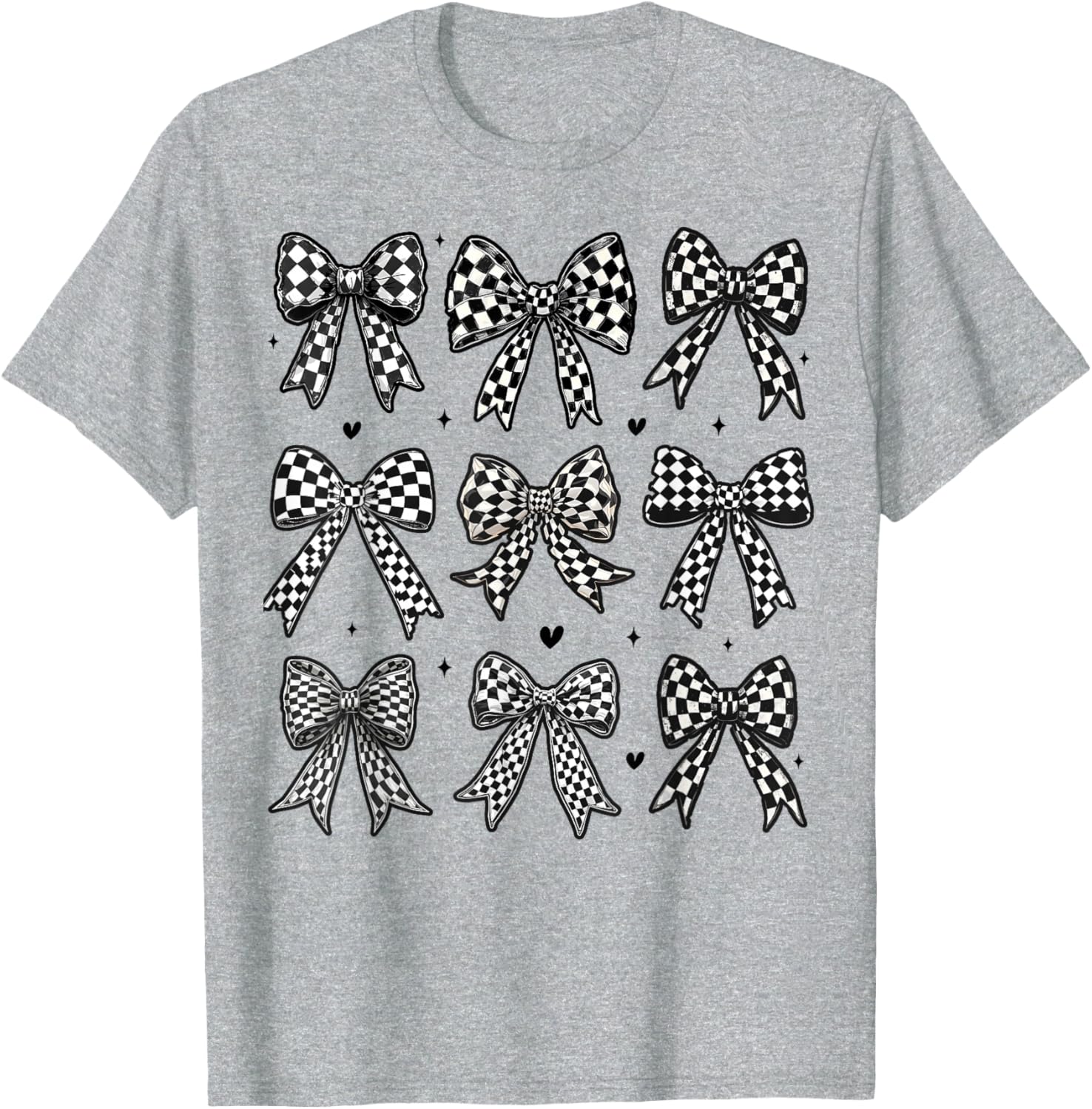 Checkered Bow Flag Racing T-Shirt for Women - Cute Coquette Style - 11