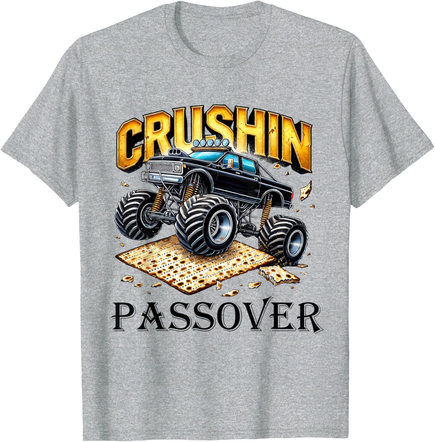 Funny Crushin' Passover Monster Truck Matzah T-Shirt for Celebrations - 6