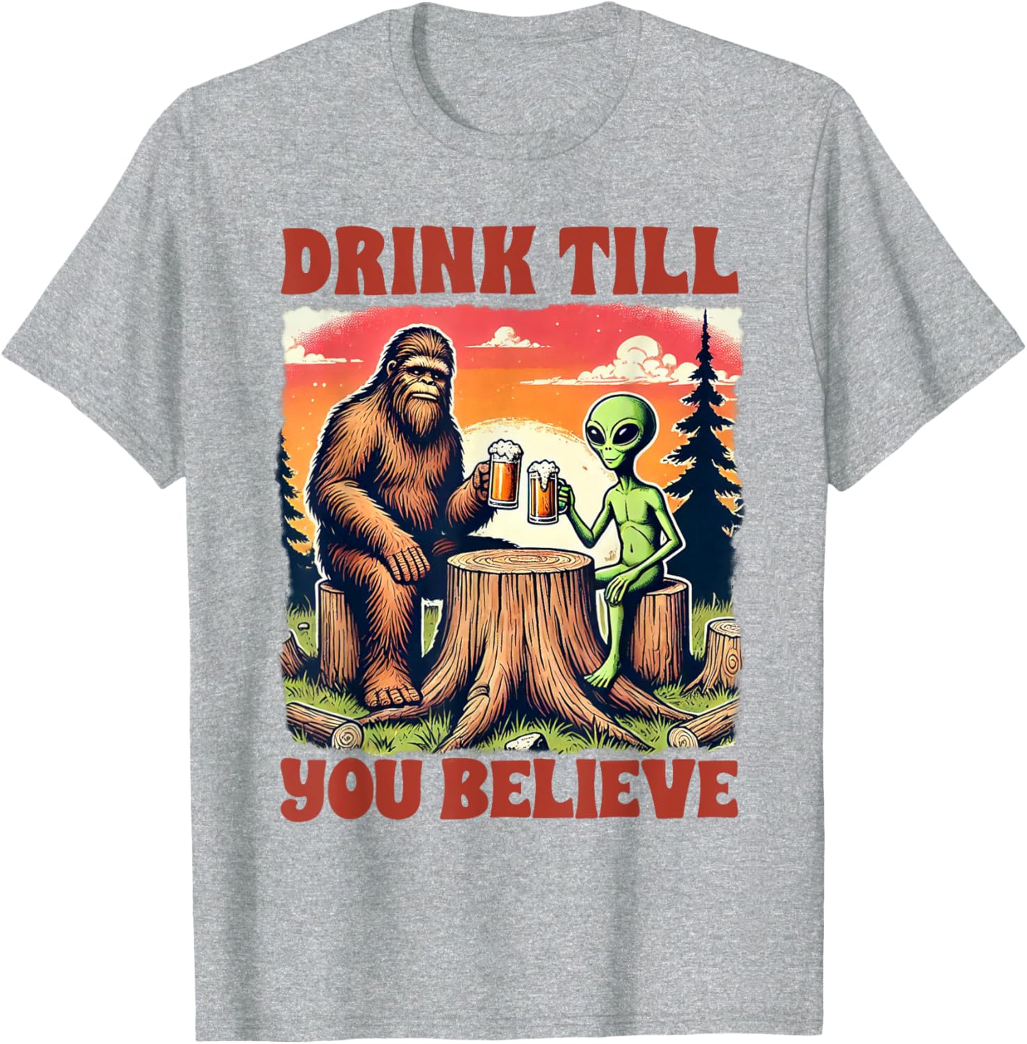 Bigfoot and Alien Lover T-Shirt for Fun Drink Enthusiasts - 5