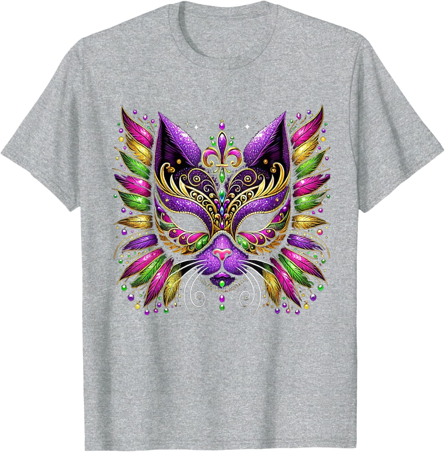 Mardi Gras Cat Mask T-Shirt for Women and Kids Perfect for 2025 Celebrations - 12
