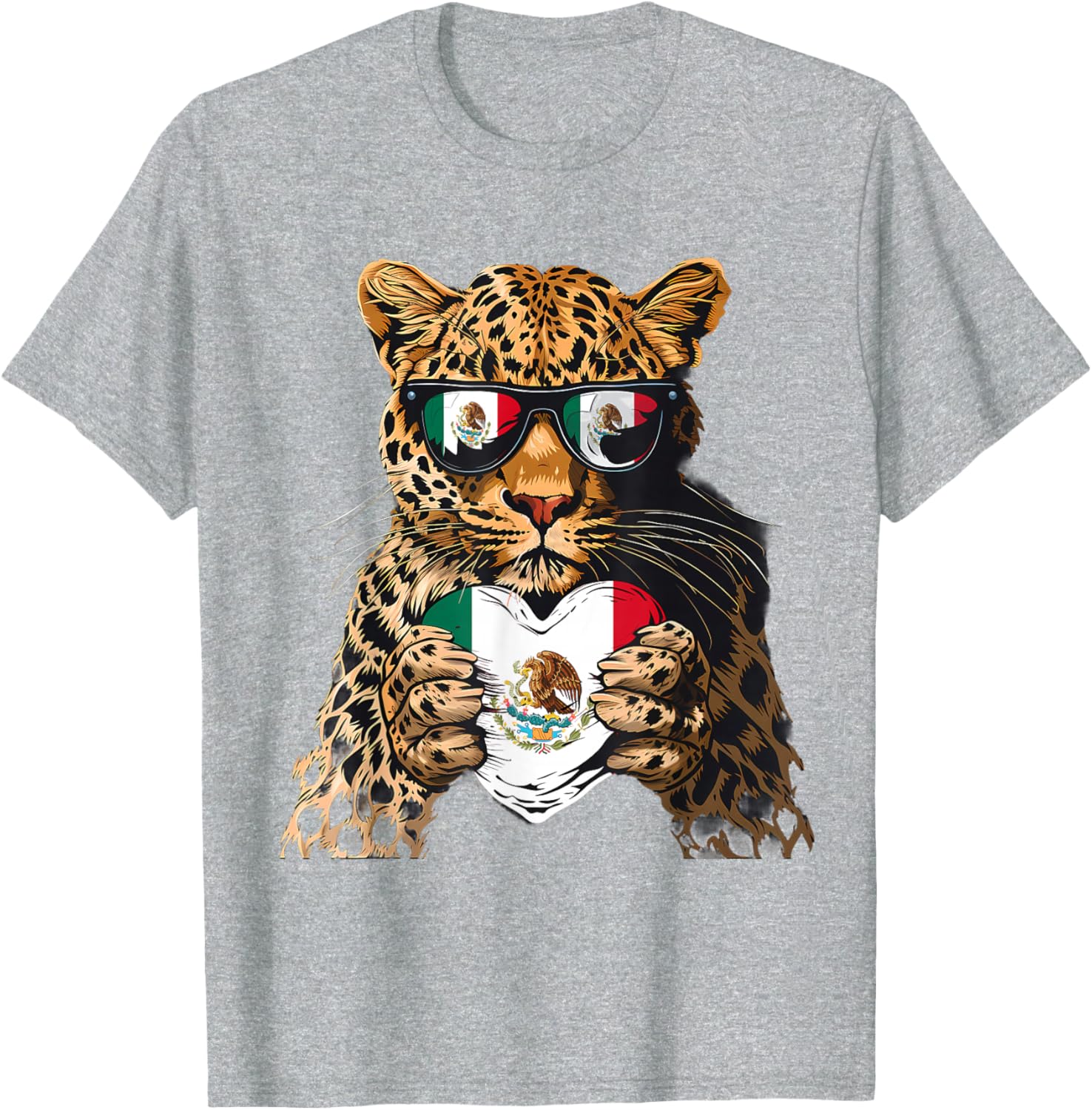 Mexico Flag Heart Leopard Sunglasses T-Shirt for Proud Mexican Roots - 2