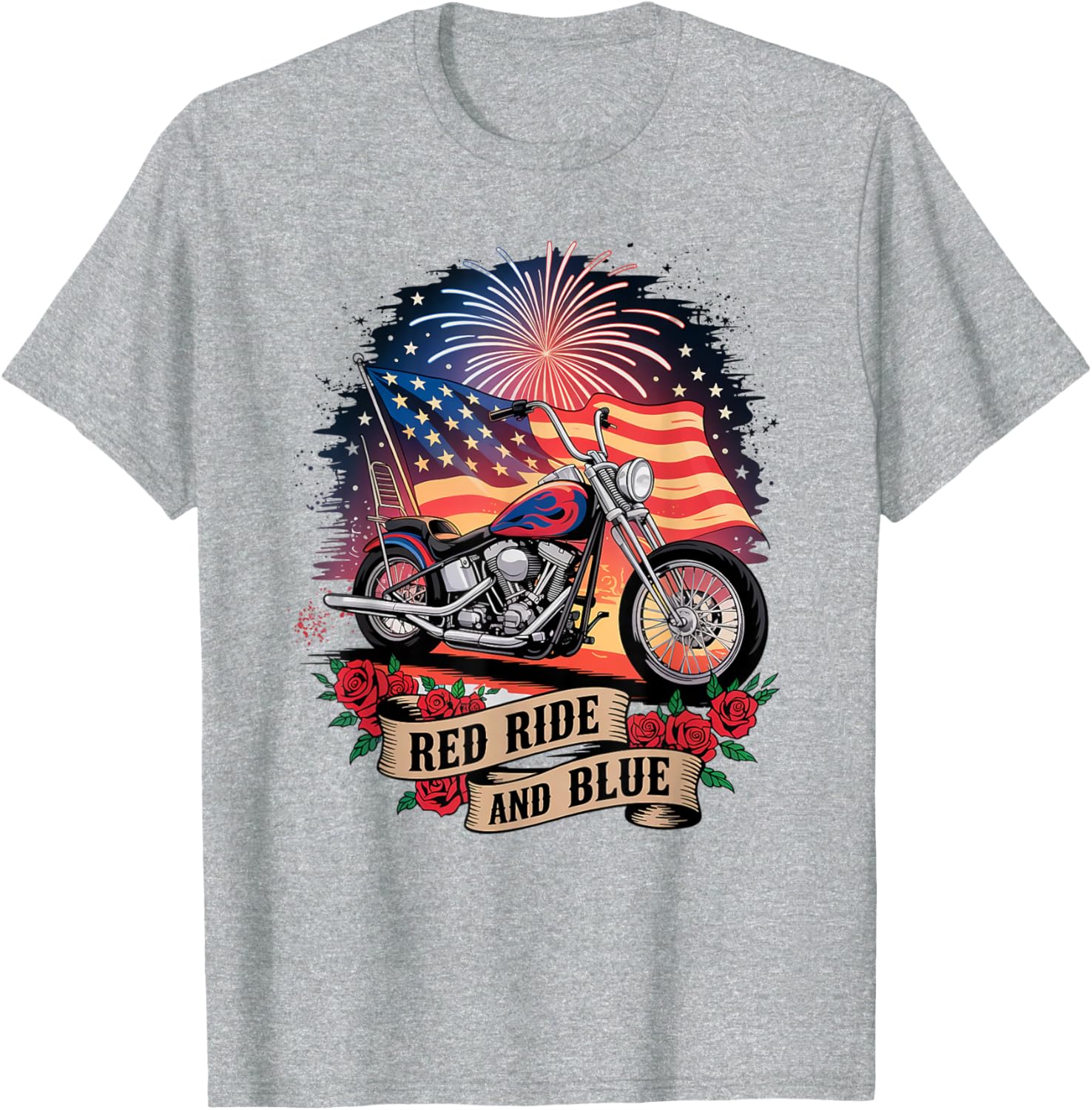 Patriotic USA Biker T-Shirt with American Flag Red Ride & Blue Design - 2