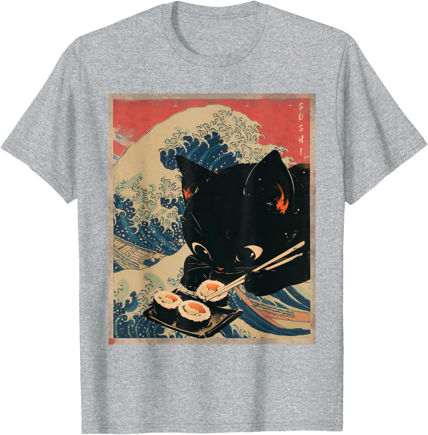 Kawaii Sushi Cat T-Shirt Cute Japanese Anime Clothing for Cat Lovers - 8