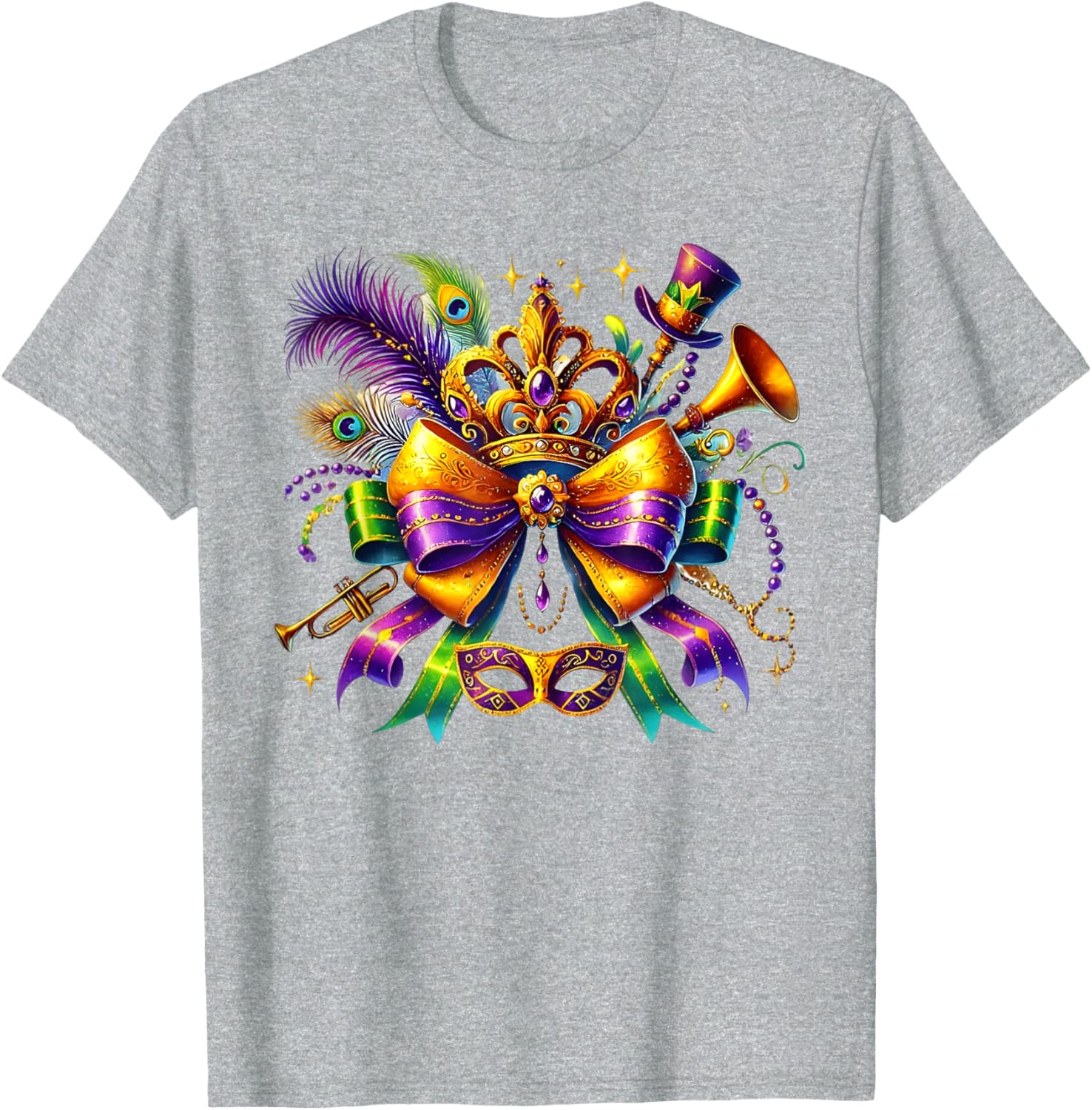 Mardi Gras Coquette Bow T-Shirt for Women and Girls - Festive Style - 1