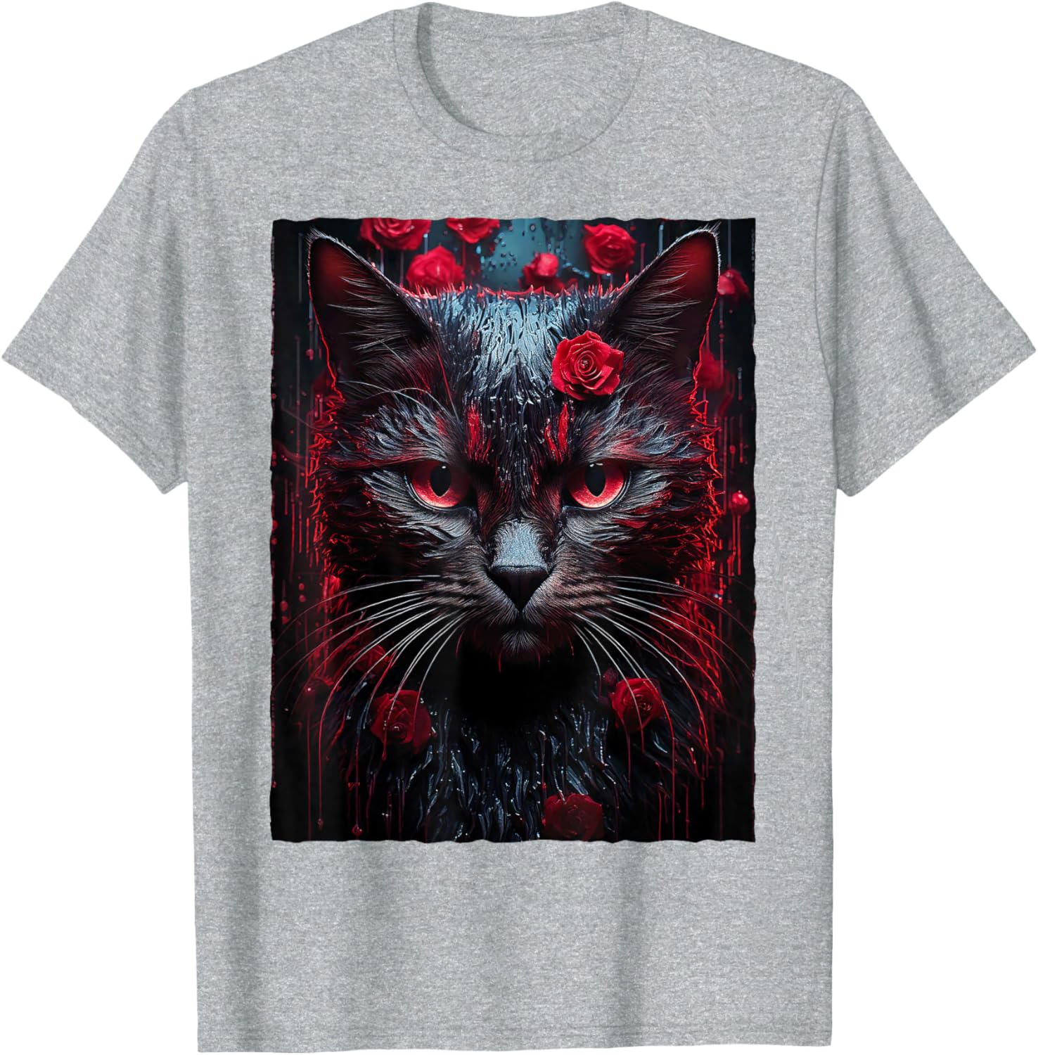 Black Cat with Red Roses T-Shirt for Men, Women, Girls, and Kids - 1
