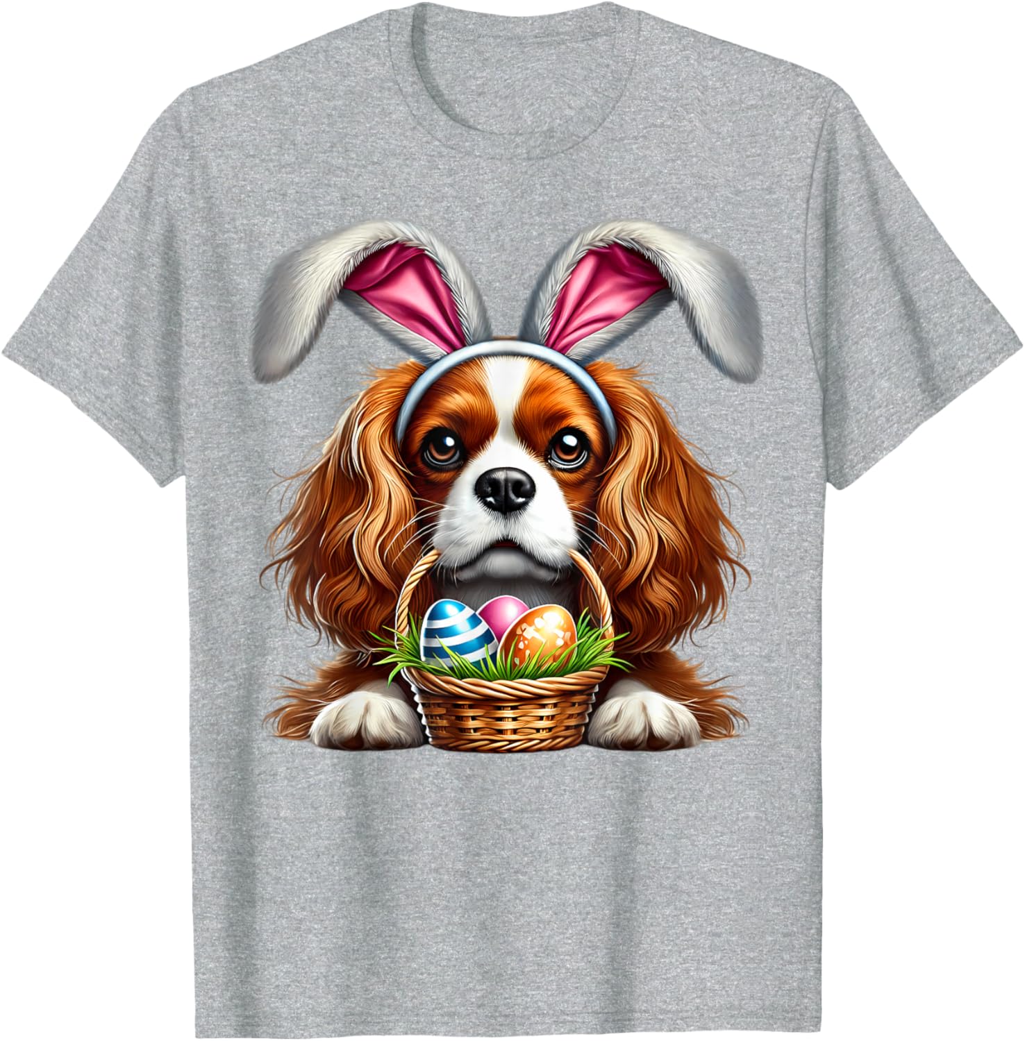 Cute Bunny Ear Cavalier King Charles Spaniel Easter Eggs T-Shirt - 5