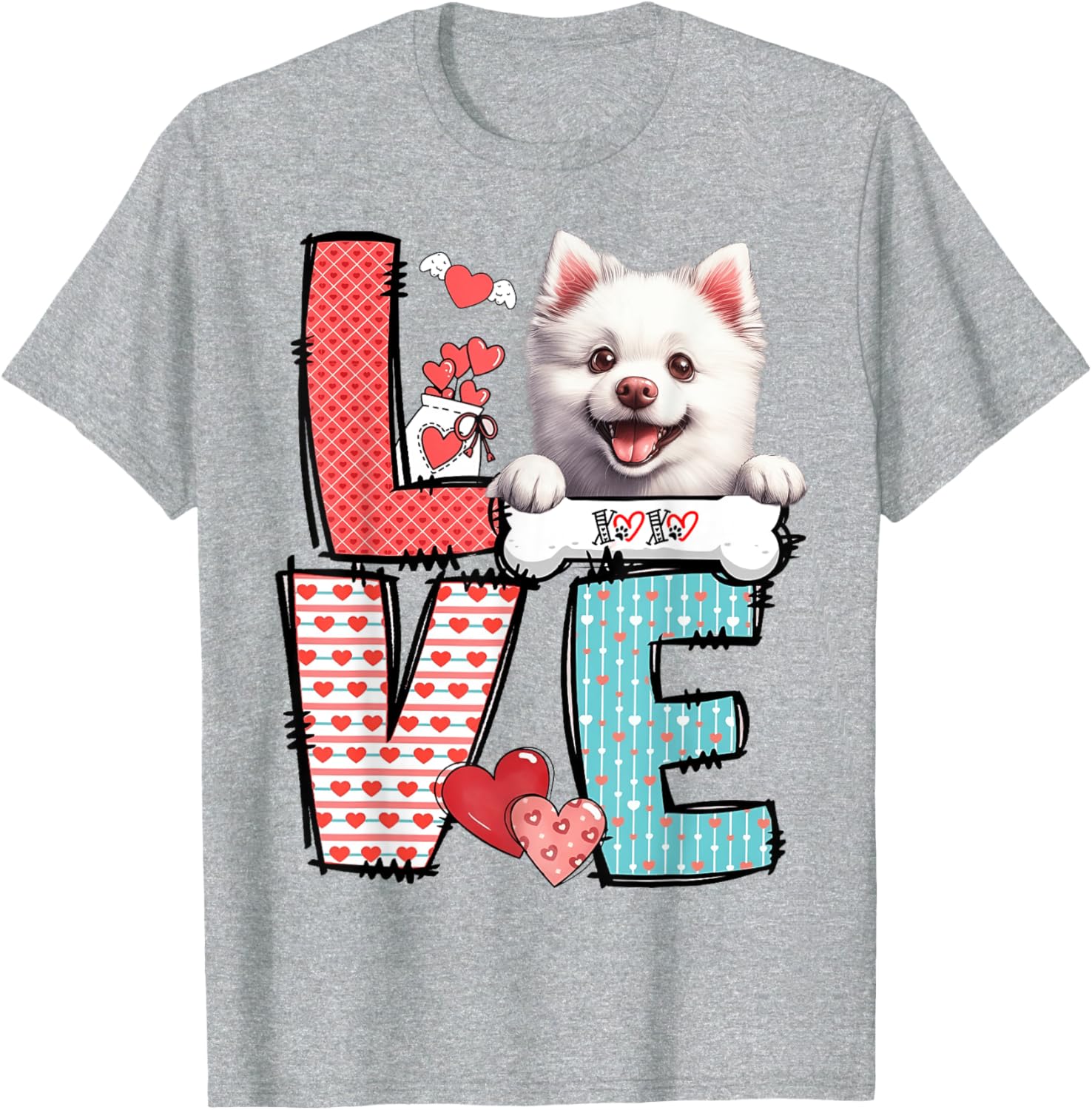Love American Eskimo Dog Valentine's Day T-Shirt for Dog Lovers - 4