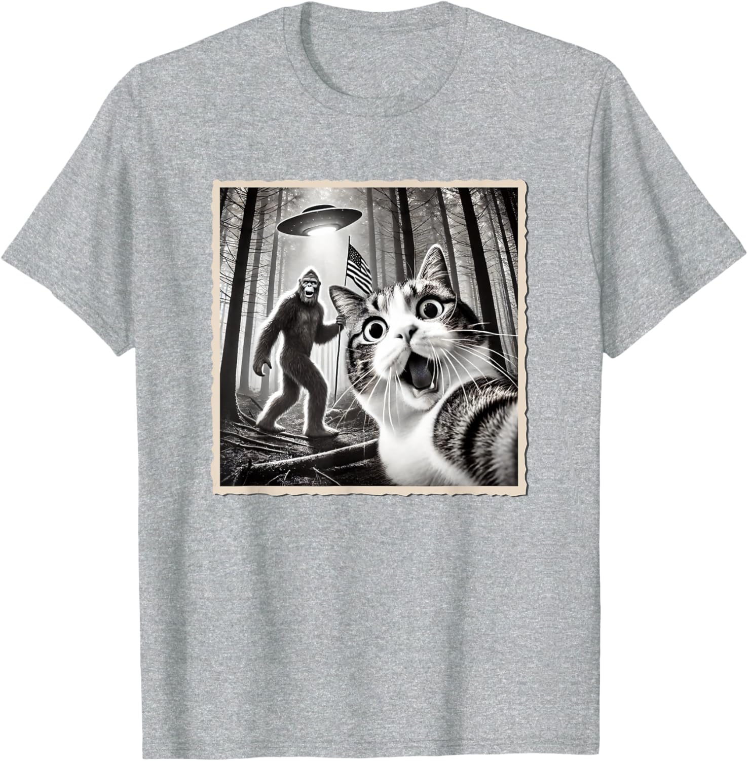 Funny Bigfoot Cat 4th of July American Flag T-Shirt for Patrotic Fun - 7