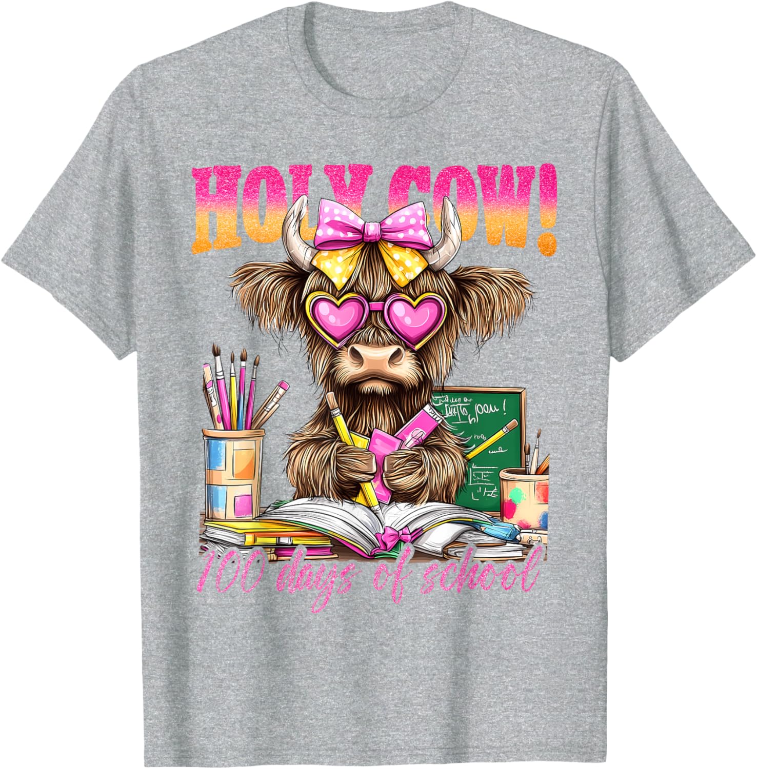 Cute Highland Cow 100 Days of School T-Shirt for Teachers and Kids - 4