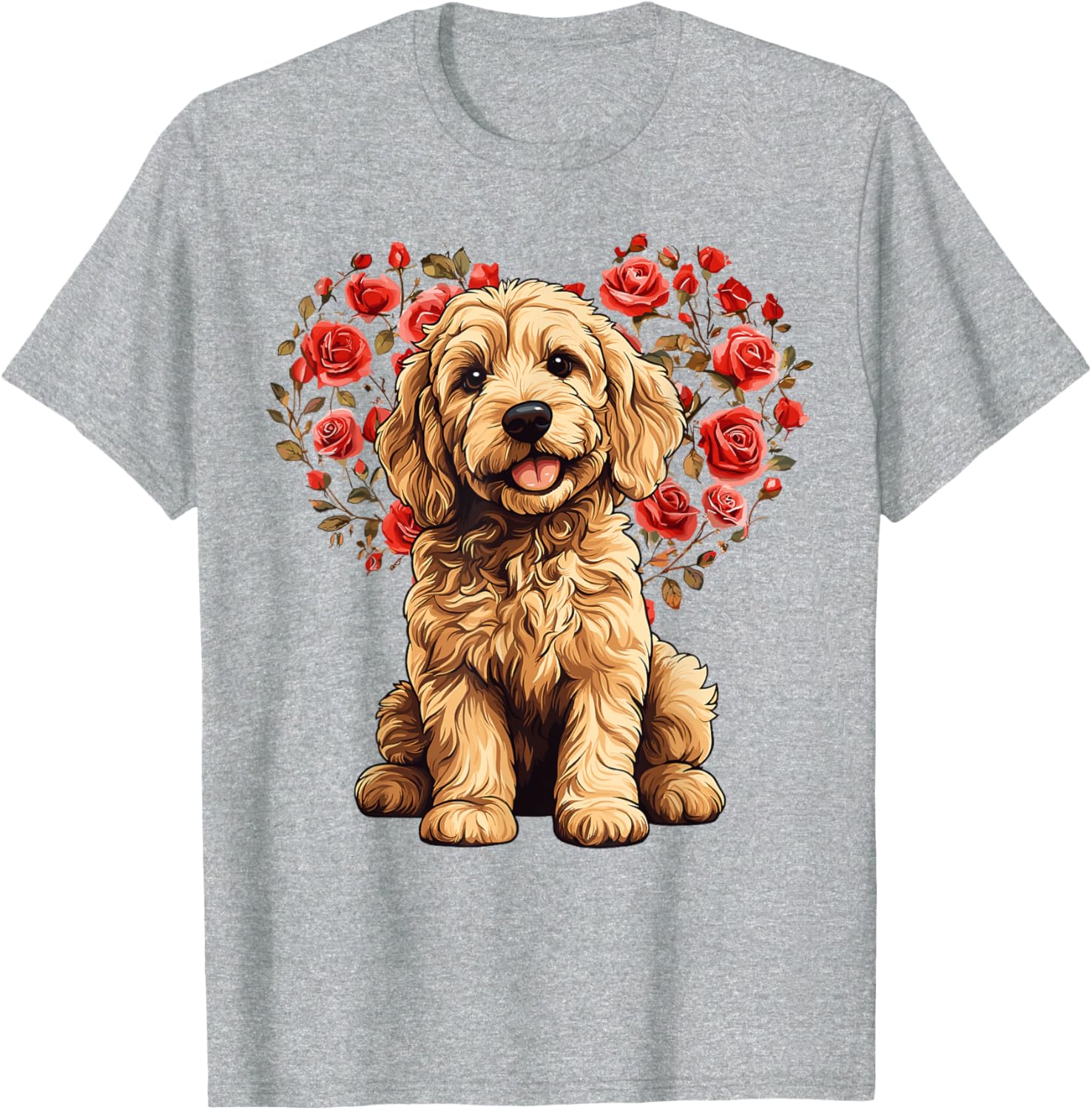 Goldendoodle Valentine’s Day Floral Heart T-Shirt for Dog Lovers - 1