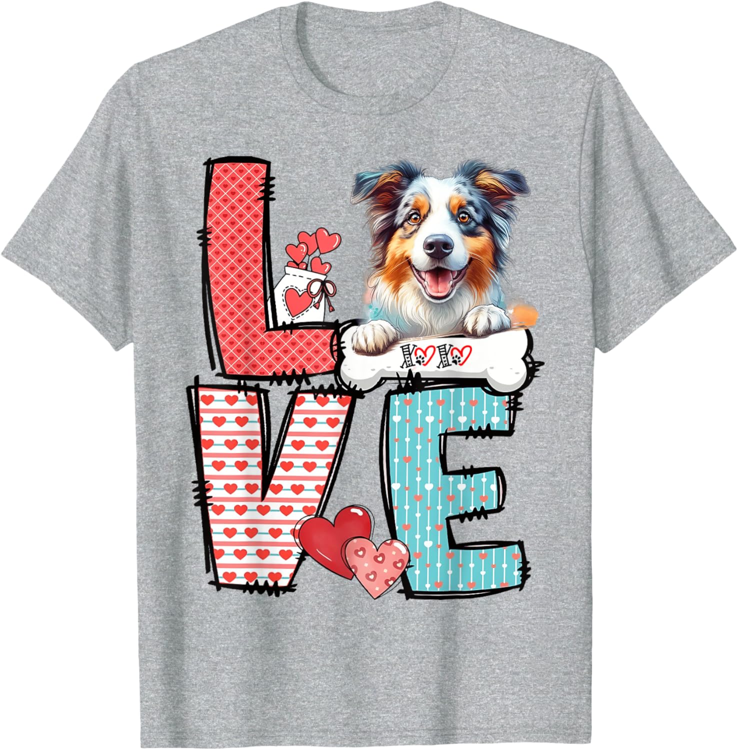 Love Australian Shepherd Dog Happy Valentine's Day T-Shirt for Dog Lovers - 8